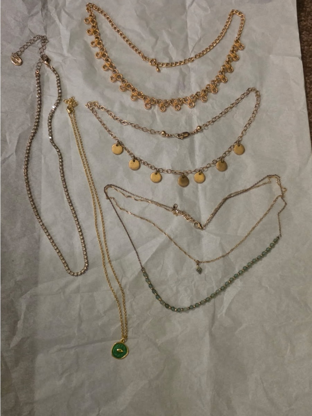 Gold and Green Layered Pendant Necklace Set - Women Jewelry